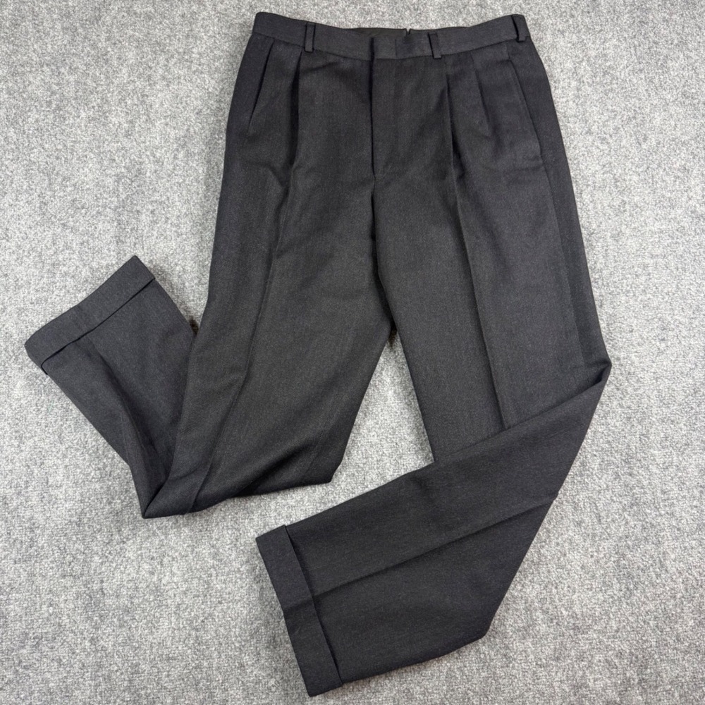 Brooks Brothers Pleated Wool Dress Pants Mens 32x31 Charcoal Cuffed Made in USA